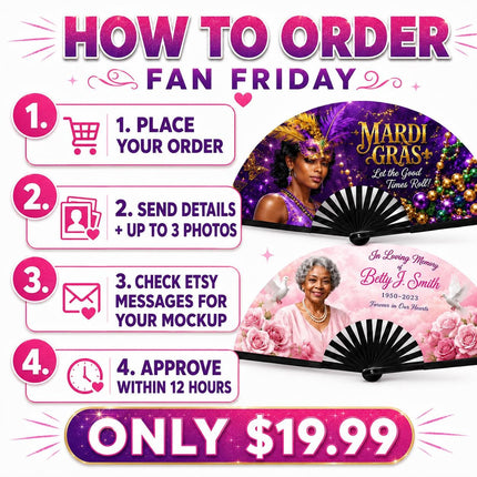 Fan Friday Custom Clack Fan with Photo, Personalized Folding Fan, Friday Only Special, 25x13 Photo Fan