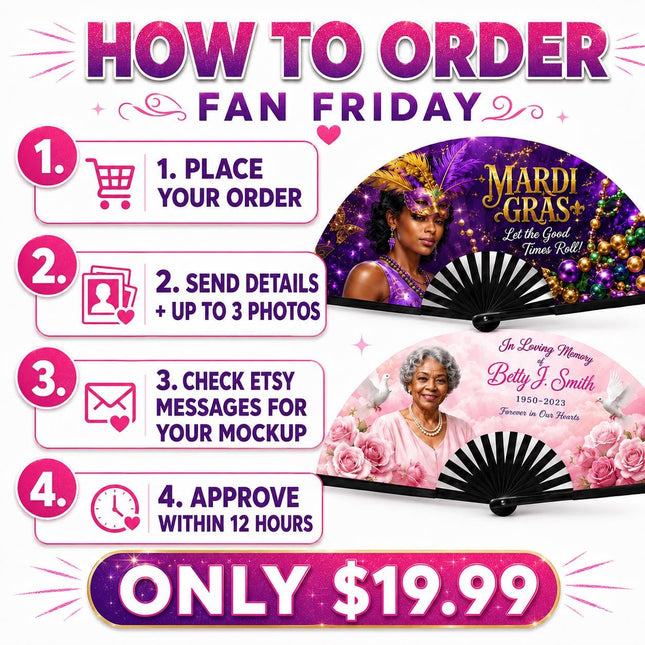 Fan Friday Custom Clack Fan with Photo, Personalized Folding Fan, Friday Only Special, 25x13 Photo Fan