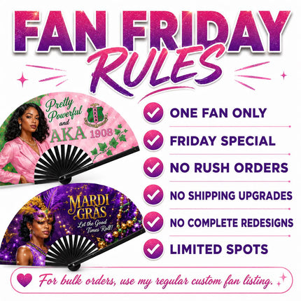 Fan Friday Custom Clack Fan with Photo, Personalized Folding Fan, Friday Only Special, 25x13 Photo Fan
