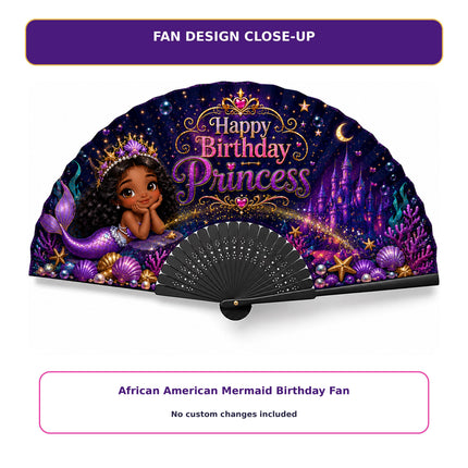 African American Mermaid Birthday Clack Fan, Black Girl Mermaid Party Fan, Birthday Party Fan, Purple Mermaid Fan, Kids Birthday Photo Prop