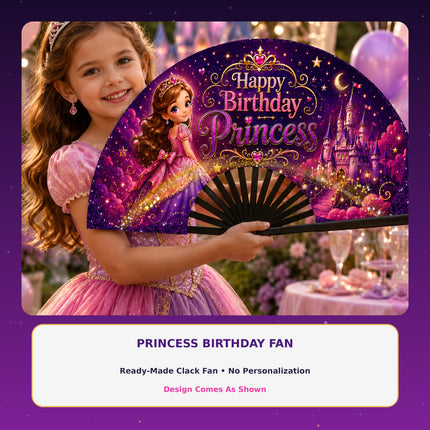 Princess Birthday Clack Fan, Custom Little Girl Party Fan, Personalized Princess Fan, Pink Purple Birthday Photo Fan, Party Favor