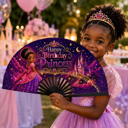 Princess Birthday Clack Fan, Custom Little Girl Party Fan, Personalized Princess Fan, Pink Purple Birthday Photo Fan, Party Favor