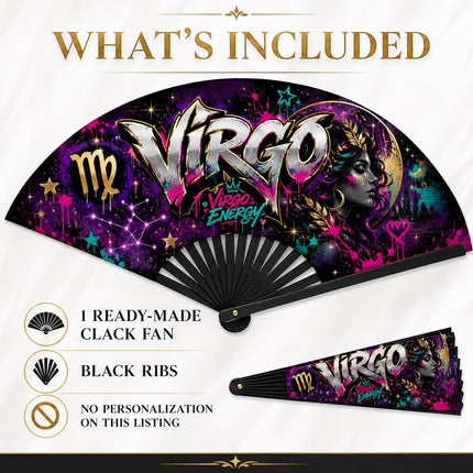 Virgo Clack Fan, Virgo Birthday Fan, Zodiac Folding Fan, Graffiti fan