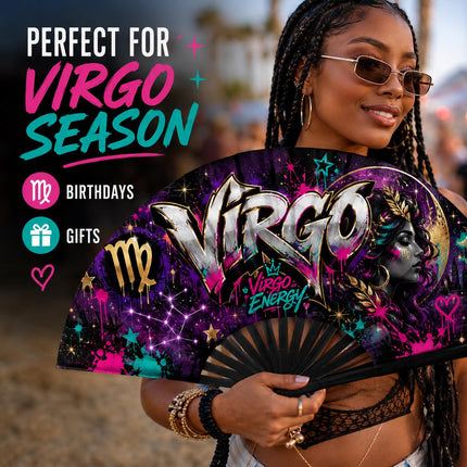 Virgo Clack Fan, Virgo Birthday Fan, Zodiac Folding Fan, Graffiti fan