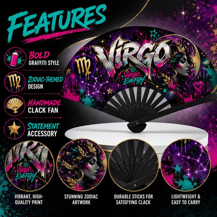 Virgo Clack Fan, Virgo Birthday Fan, Zodiac Folding Fan, Graffiti fan