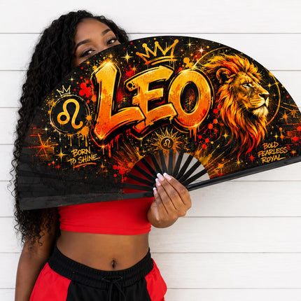 Leo Season Clack Fan, Custom Zodiac Fan, Leo Birthday Fan, Astrology Gift, Crowned in Confidence Fan, Festival Fan, - Predesigned