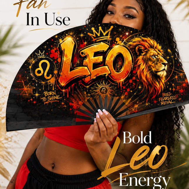 Leo Season Clack Fan, Custom Zodiac Fan, Leo Birthday Fan, Astrology Gift, Crowned in Confidence Fan, Festival Fan, - Predesigned