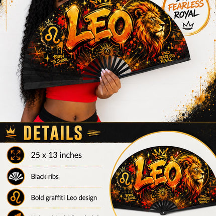 Leo Season Clack Fan, Custom Zodiac Fan, Leo Birthday Fan, Astrology Gift, Crowned in Confidence Fan, Festival Fan, - Predesigned