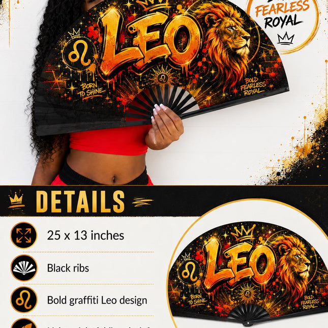 Leo Season Clack Fan, Custom Zodiac Fan, Leo Birthday Fan, Astrology Gift, Crowned in Confidence Fan, Festival Fan, - Predesigned