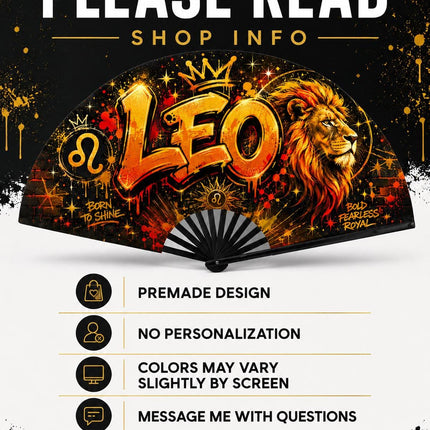 Leo Season Clack Fan, Custom Zodiac Fan, Leo Birthday Fan, Astrology Gift, Crowned in Confidence Fan, Festival Fan, - Predesigned