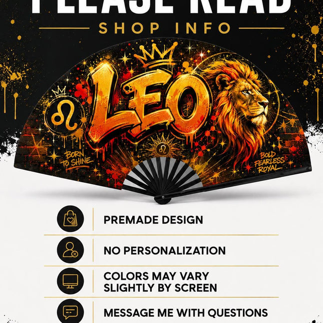 Leo Season Clack Fan, Custom Zodiac Fan, Leo Birthday Fan, Astrology Gift, Crowned in Confidence Fan, Festival Fan, - Predesigned