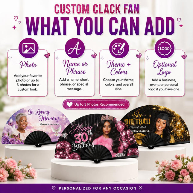 Bulk Personalized Custom Clack Fans