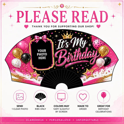 Custom Birthday Clack Fan, It’s My Birthday Fan, Personalized Photo Fan, Birthday Party Hand Fan, Diva Birthday Fan Gift