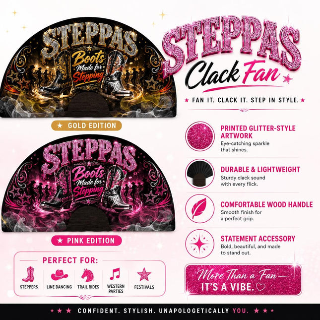 Steppas Clack Fan, Boots Made for Stepping Fan, Western Dance Fan, Line Dance Hand Fan, Cowboy Boot Party Fan, Stepping Fan Gift