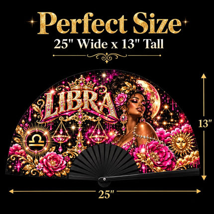 Libra Clack Fan 25x13, Pre Designed Zodiac Fan, Libra Birthday Gift, Pink Gold Hand Fan, Libra Season Gift, Astrology Fan