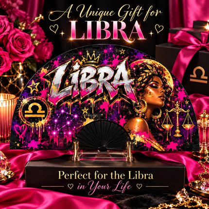 Libra Clack Fan 25x13, Pre Designed Zodiac Fan, Libra Birthday Gift, Pink Gold Hand Fan, Libra Season Gift, Astrology Fan