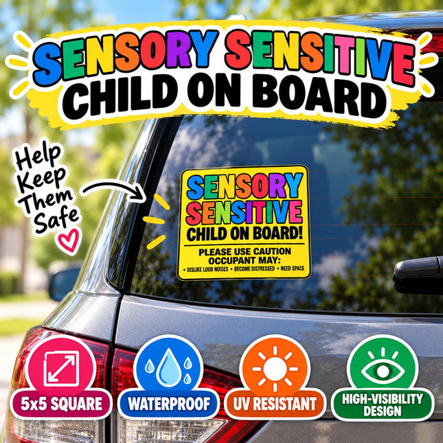 Autism On Board Sticker 5x5 | Child Safety Car Sticker | Nonverbal Child, Sensory Sensitive, Elopement Risk, Autism Awareness