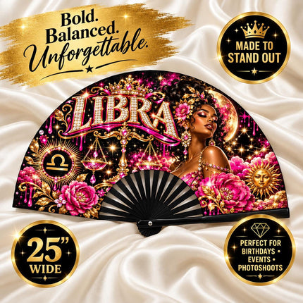Libra Clack Fan 25x13, Pre Designed Zodiac Fan, Libra Birthday Gift, Pink Gold Hand Fan, Libra Season Gift, Astrology Fan