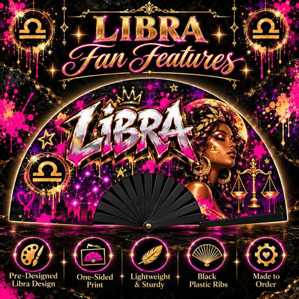 Libra Clack Fan 25x13, Pre Designed Zodiac Fan, Libra Birthday Gift, Pink Gold Hand Fan, Libra Season Gift, Astrology Fan