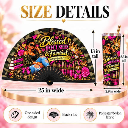 Blessed Clack Fan & 20oz Tumbler Set, Faith Gift for Women