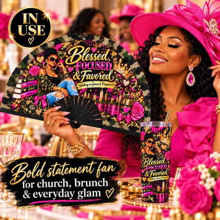 Blessed Clack Fan & 20oz Tumbler Set, Faith Gift for Women