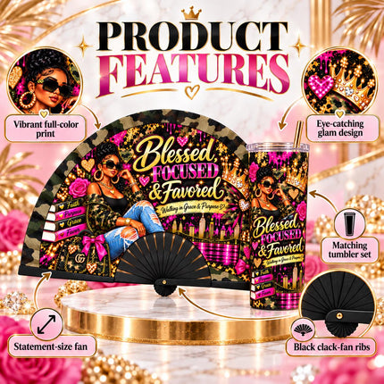 Blessed Clack Fan & 20oz Tumbler Set, Faith Gift for Women