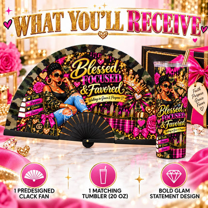 Blessed Clack Fan & 20oz Tumbler Set, Faith Gift for Women
