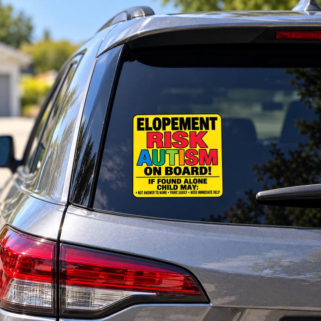 Autism On Board Sticker 5x5 | Child Safety Car Sticker | Nonverbal Child, Sensory Sensitive, Elopement Risk, Autism Awareness