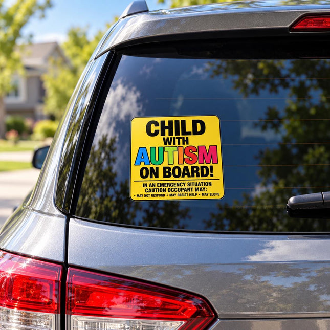 Autism On Board Sticker 5x5 | Child Safety Car Sticker | Nonverbal Child, Sensory Sensitive, Elopement Risk, Autism Awareness
