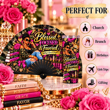 Blessed Clack Fan & 20oz Tumbler Set, Faith Gift for Women