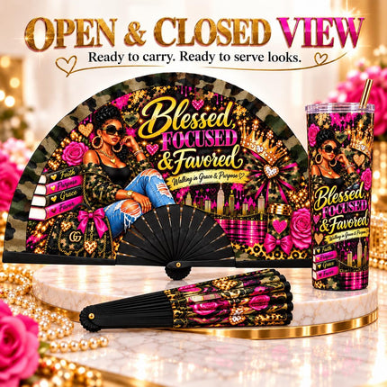 Blessed Clack Fan & 20oz Tumbler Set, Faith Gift for Women