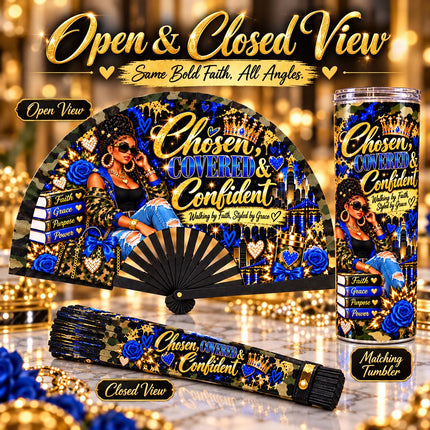 Chosen Covered Confident Clack Fan & 20oz Tumbler Set, Faith Gift for Women