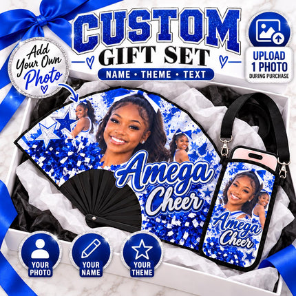 Personalized Clack Fan & Phone Pouch Set with Photo Design