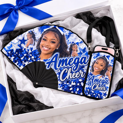Personalized Clack Fan & Phone Pouch Set with Photo Design