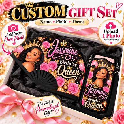 Personalized Clack Fan & Phone Pouch Set with Photo Design