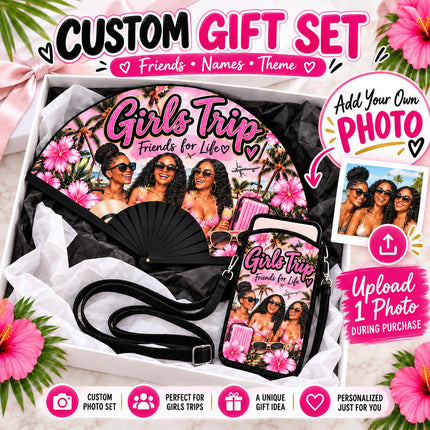 Personalized Clack Fan & Phone Pouch Set with Photo Design