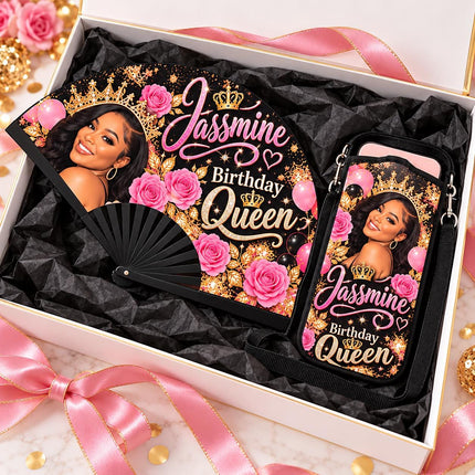 Personalized Clack Fan & Phone Pouch Set with Photo Design
