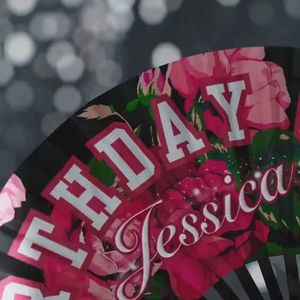 Personalized Birthday Girl Clack Fan, Custom Birthday Fan, Pink Floral Birthday Fan, Birthday Party Fan, Add Any Name, Birthday Queen Gift