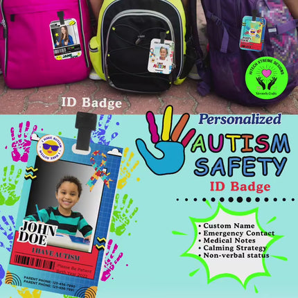 Personalized Autism ID Card, Emergency Medical Alert, Non Verbal Child Safety Tag, Special Needs Backpack Clip, Custom Photo ID badge